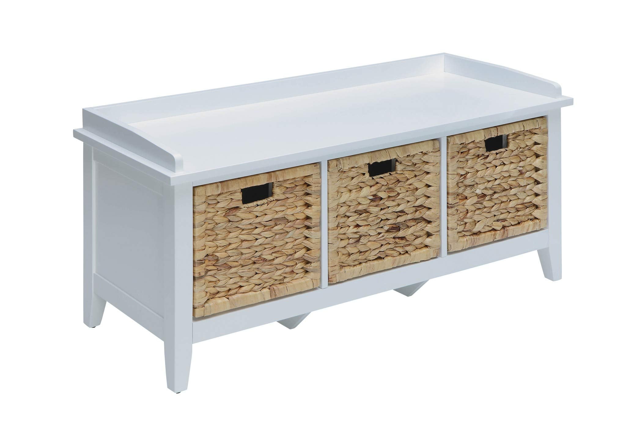 HomeRoots Solid Wood Leg, Wood Vene 43 X 16 X 19 White Solid Wood Leg Storage Bench
