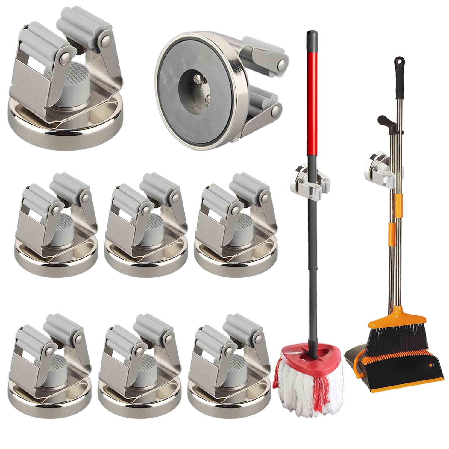 MUTUACTOR Magnetic Broom Holders,8pcs Anti-broken Heavy Duty Magnetic Clips Wall Mount,No Drilling Magnetic Hooks Broom Mop Brac