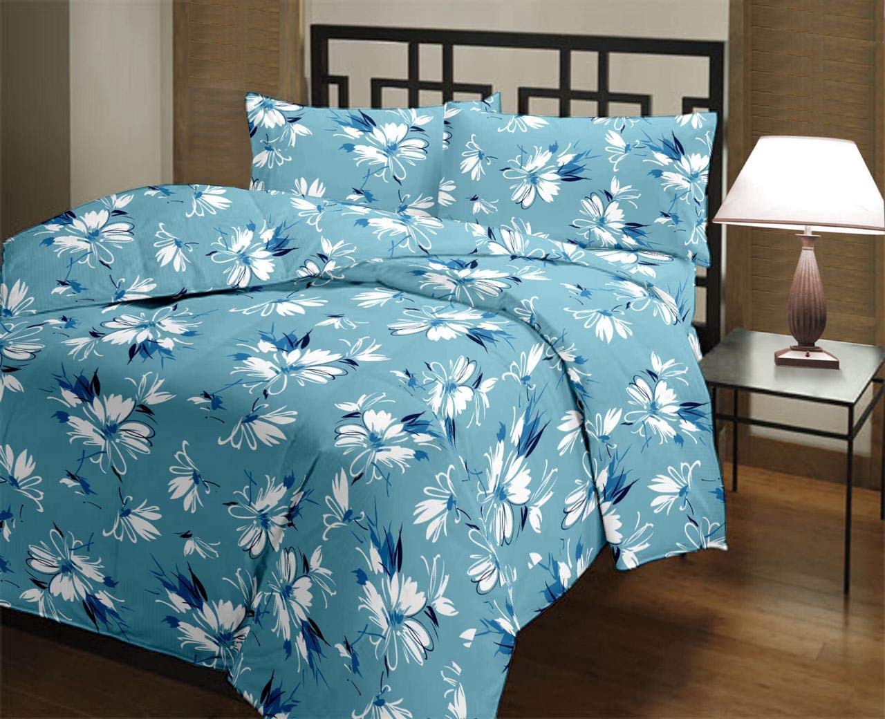 Wonderlook 100% Super Soft Microfiber Reversible Design Comforter Double Bed (Sky Blue Flower)