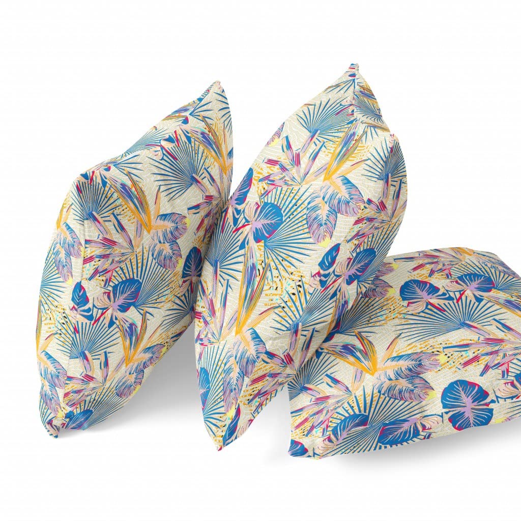 HomeRoots Grey Yellow 20â€ Blue Cream Tropical Zippered Suede Throw Pillow