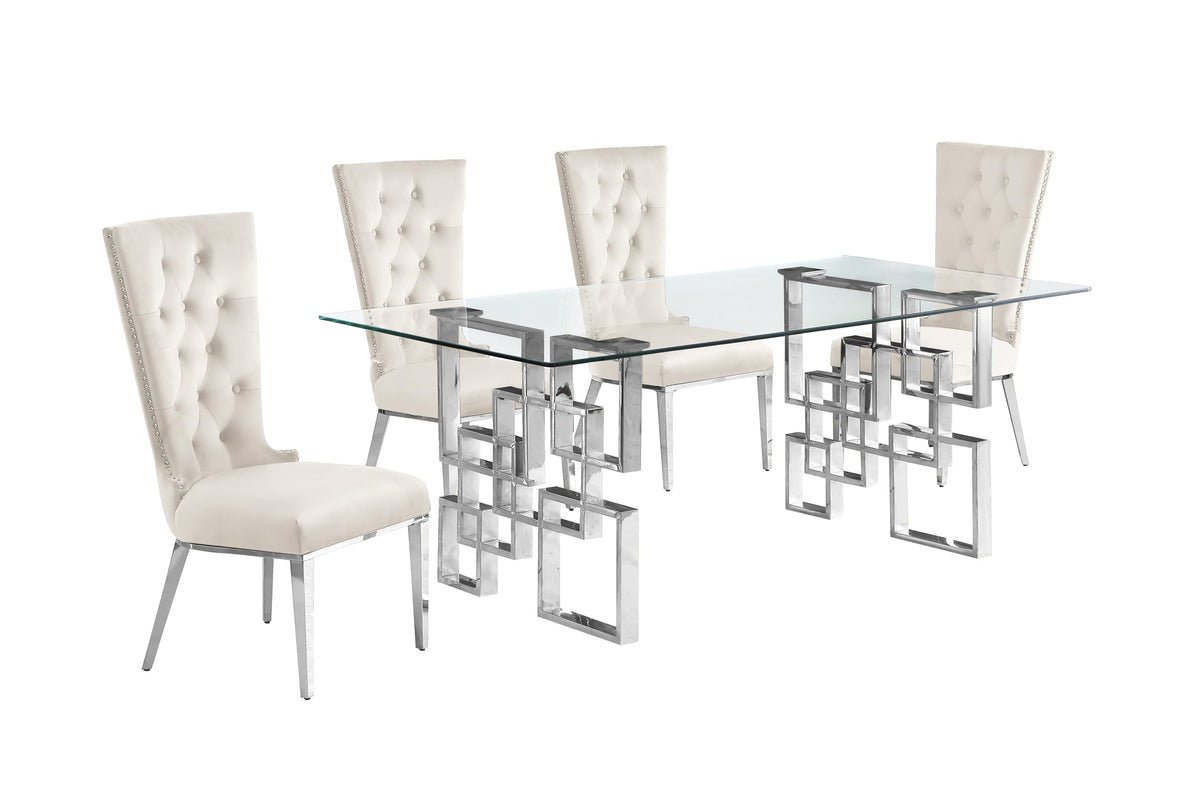 Best Quality Furniture D221-4Sc330 Dining, 5-Piece Set, Cream/Silver