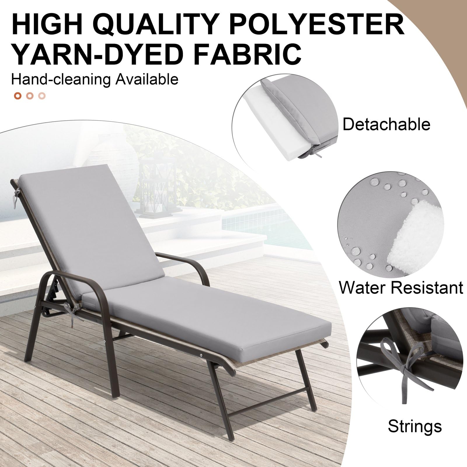 Crestlive Products Chaise Lounge Cushion Set Of 2, Outdoor Cushion For Patio Furniture, Outside Chair Comfortable Cushion Water