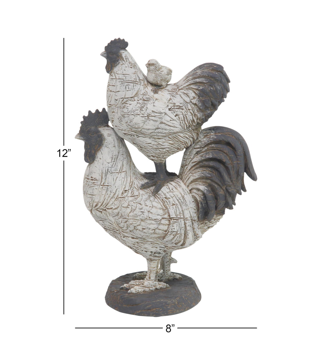 Deco 79 Polystone Rooster Decorative Sculpture Home Decor Statue, Accent Figurine 8'' X 5'' X 12'', White