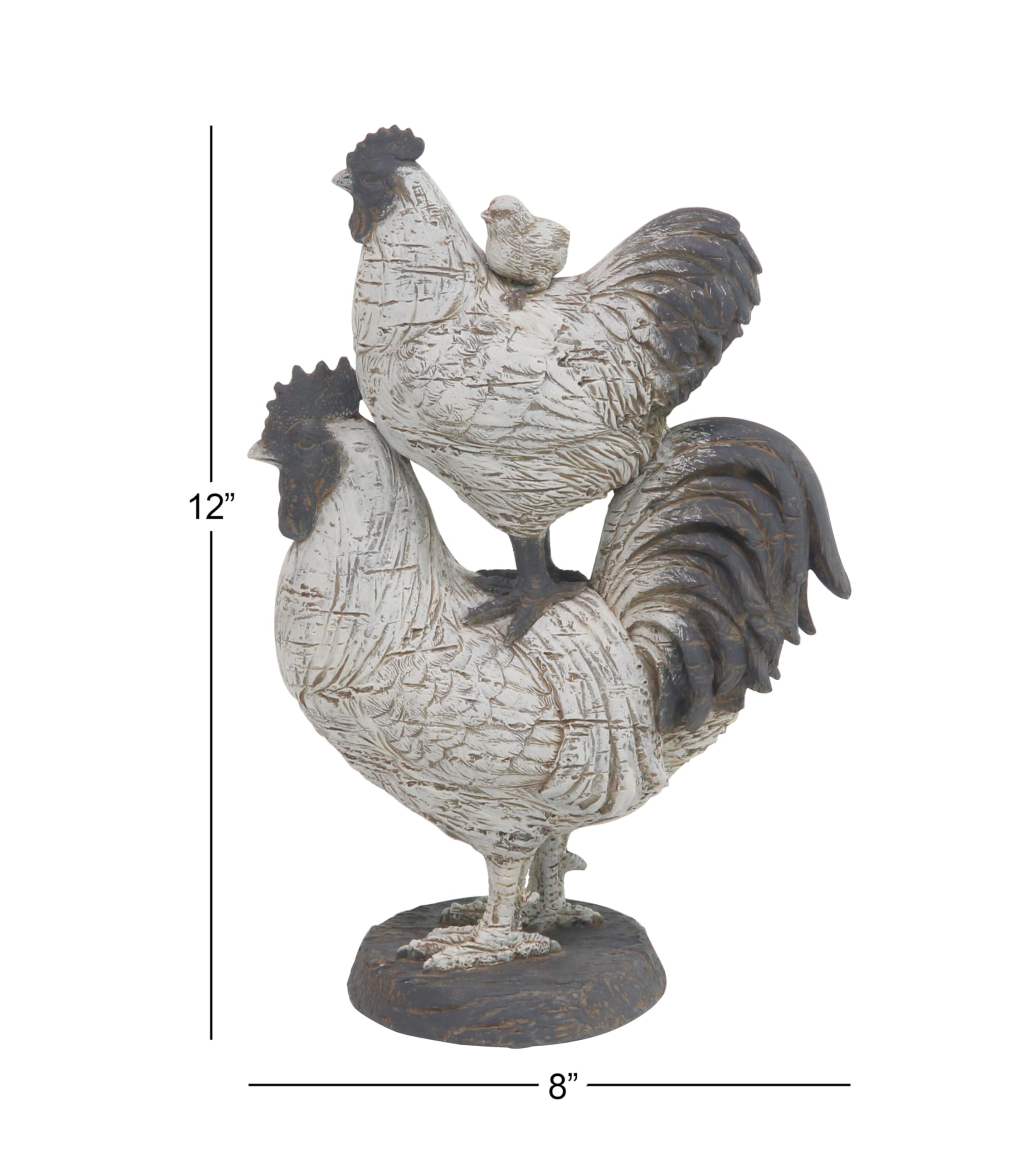 Deco 79 Polystone Rooster Decorative Sculpture Home Decor Statue, Accent Figurine 8'' X 5'' X 12'', White