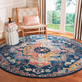 SAFAVIEH Crystal Collection Area Rug - 7 Round, Navy & Fuchsia, Medallion Distressed Design, Non-Shedding & Easy Care, Ideal fo