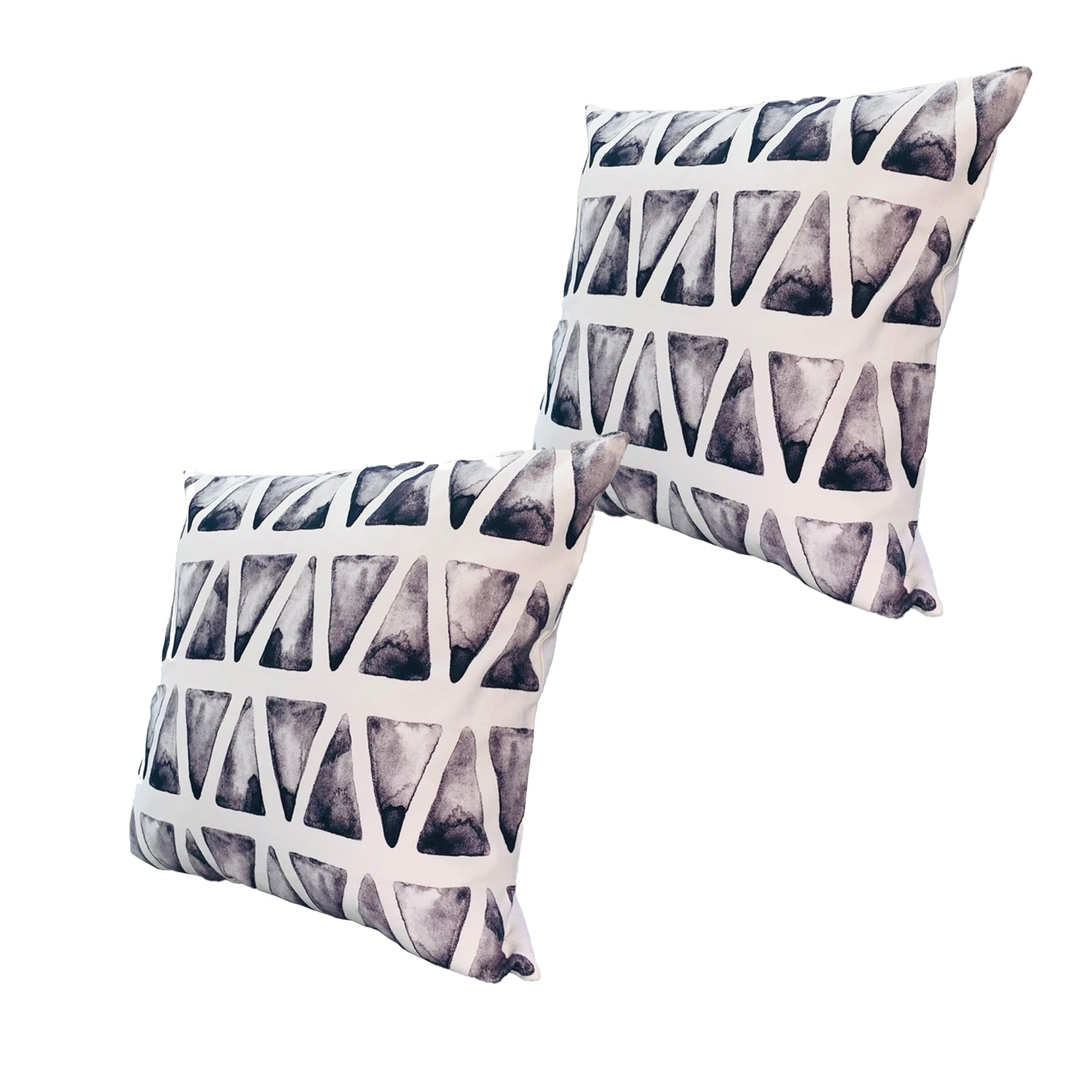 TUP The Urban Port 20 x 20 Square Cotton Accent Throw Pillows, Triangular Pattern, Set of 2, Gray, White, 2 Count