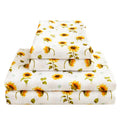 Floral Sheet Set Full, Sunflower Printed Bed Sheets Double, Brushed Microfiber Fitted Sheet With 15'' Deep Pocket,Yellow Flower