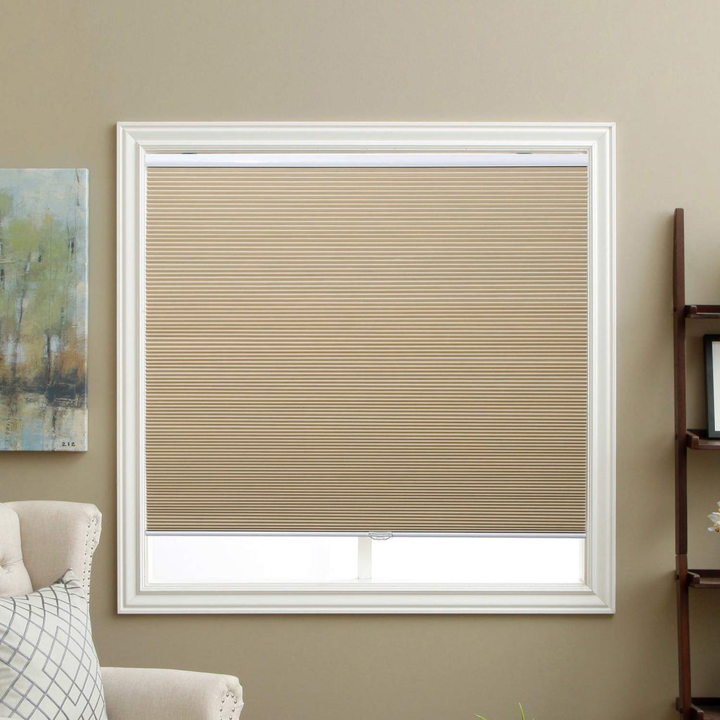 Cordless Cellular Shades Blackout Honeycomb Blinds Fabric Window Shades 35'' W x 64'' H, Ivory Beige(Blackout)