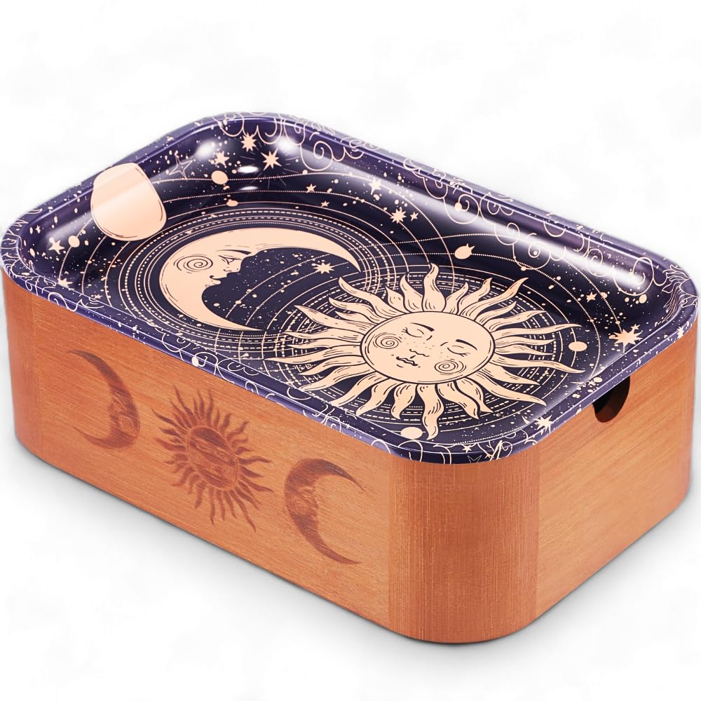 Kunglun Bamboo Storage Box with Decorative Tray Set, Wooden Compact Storage Box for All Rolling Accessories - Deep Handy Box wit