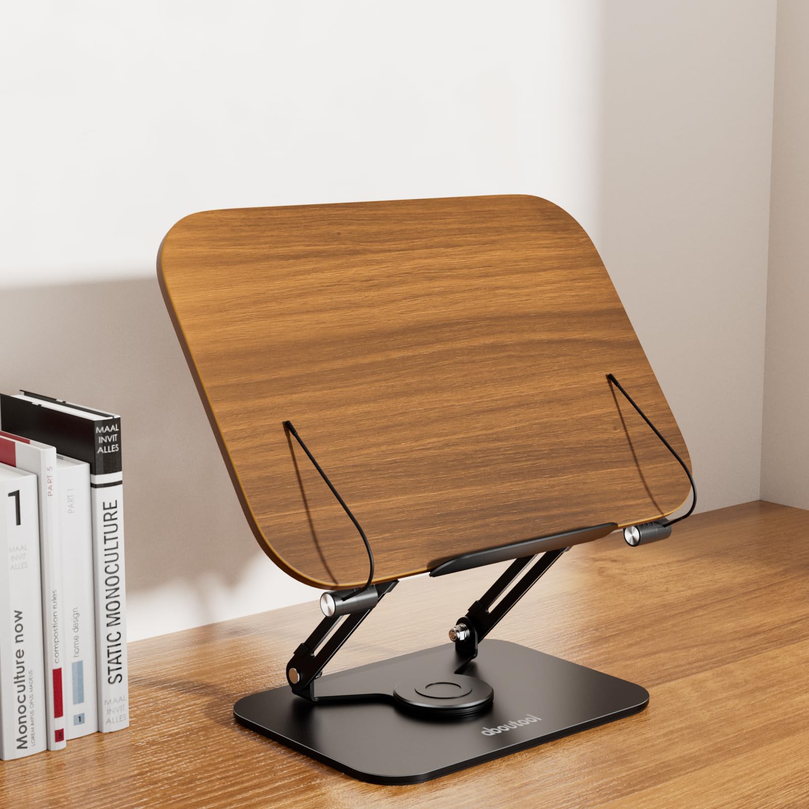 Book Stand For Reading, Aboutool Adjustable Book Holder With 360 Swivel Base & Page Clips, Foldable Cookbook Stand Textbook Stan