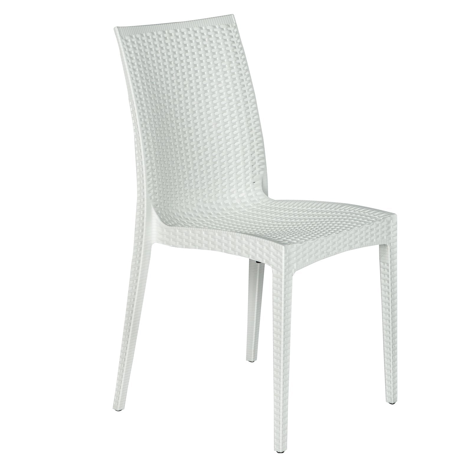 LeisureMod Hickory Indoor-Outdoor Modern Weave Design Stackable Dining Side Chair (White)