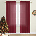 Dwcn Christmas Burgundy Sheer Curtains Semi Transparent Voile Rod Pocket Curtains For Bedroom And Living Room, 52 X 95 Inches Lo
