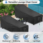 Outdoorlines Outdoor Waterproof Patio Chaise Lounge Chair Cover - Uv Resistant Lounger Covers Heavy Duty Weatherproof Patio Sofa Furniture Covers, 2 Packs, 78Wx35.5Dx33H Inches, Black