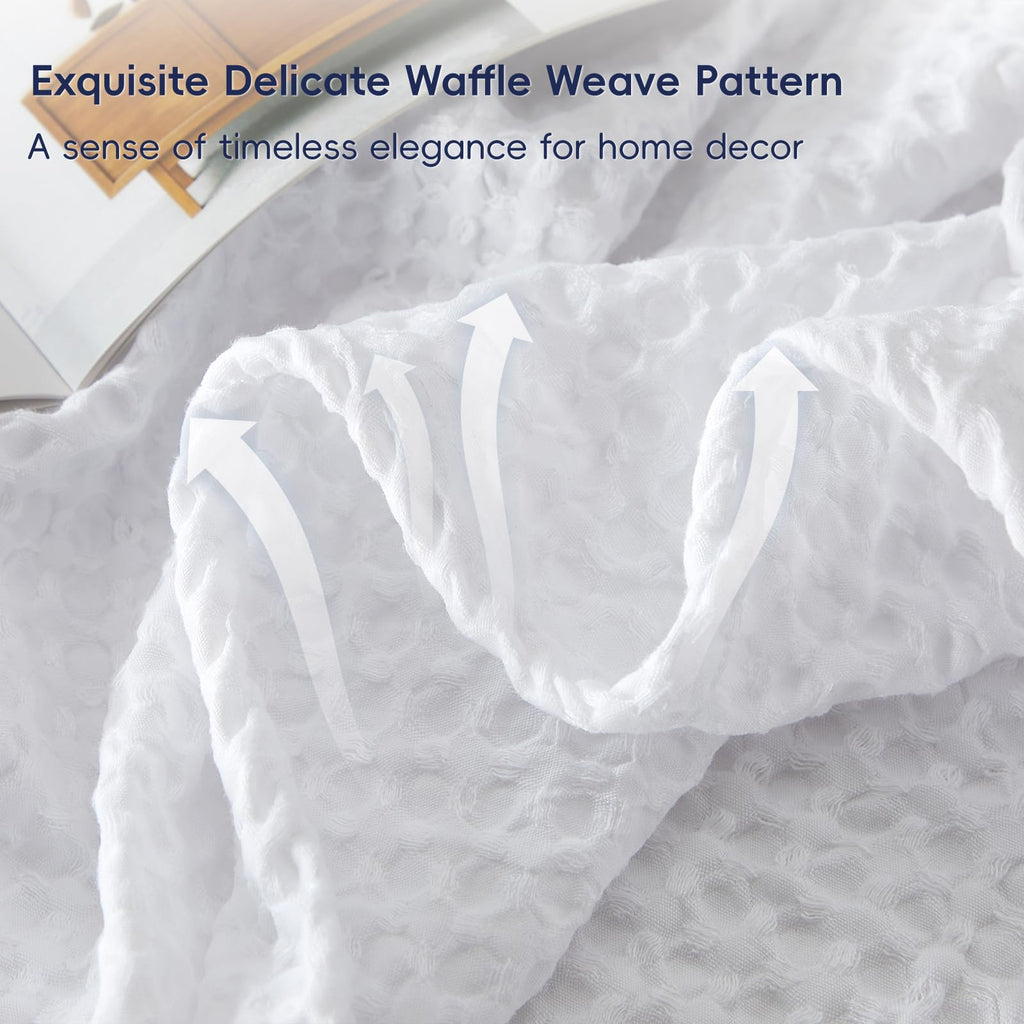 Phf Ultra Soft Waffle Weave Throw Blanket 50'X 60'- Washed Lightweight Breathable Cozy Woven Blanket For Bed - Aesthetic Decor For Couch Bedding Sofa Home Car - White