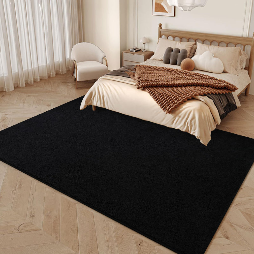 Larhom Large Modern Area Rugs For Bedroom Living Room, 5X7 Feet Black Rug, Thickened Memory-Foam Indoor Carpets, Minimalist Rug