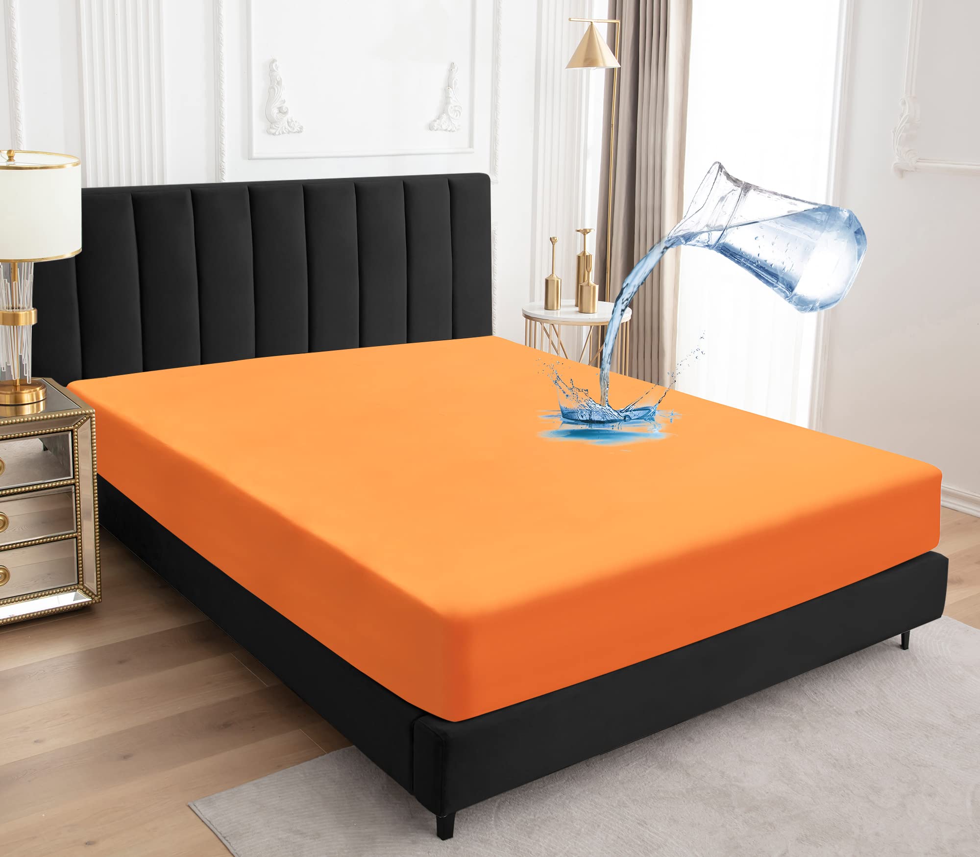 Sufdari Full Size Mattress Protector,Waterproof Mattress Protector,Fitted Sheet Style Mattress Cover With 18' Deep Pocket,Washable And Comfortable-Orange,Full