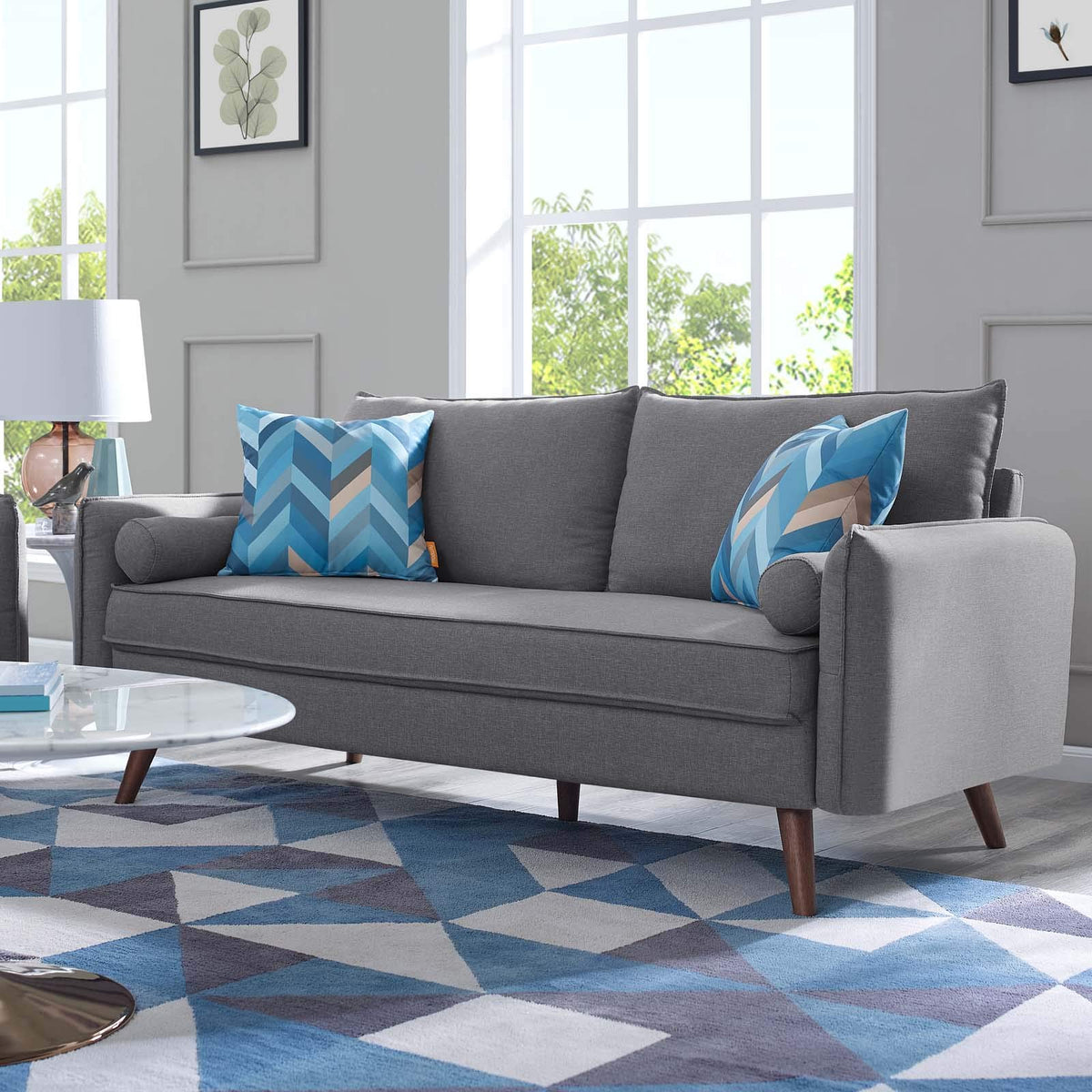 Modway Revive Contemporary Modern Fabric Upholstered Loveseat In Light Gray