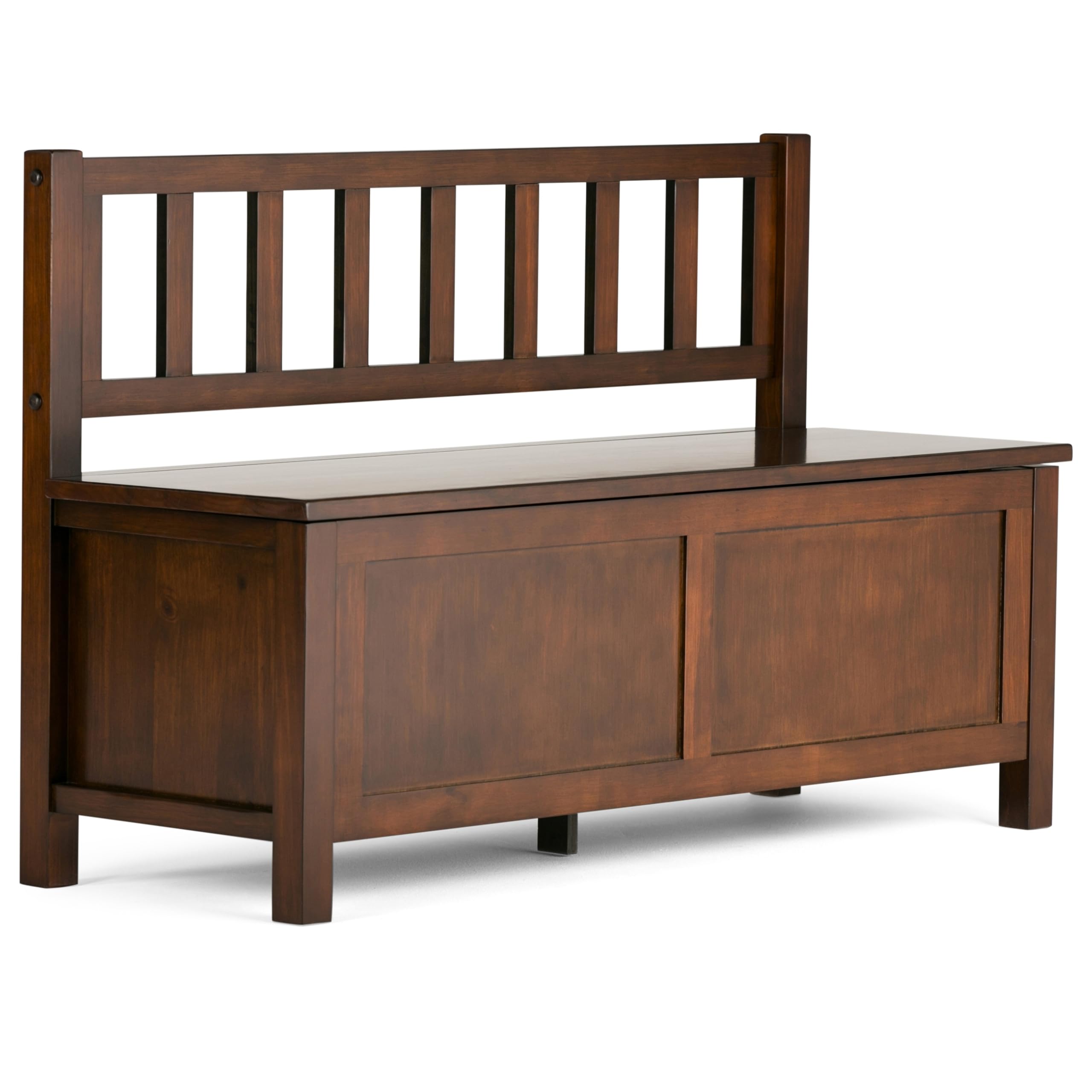 SIMPLIHOME Artisan Entryway Storage Bench - 47 inch Wide Solid Wood Storage Seat in Russet Brown, Transitional Bench for Entrywa