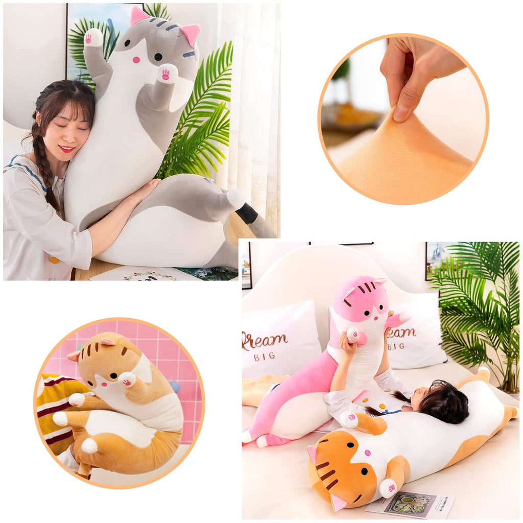 Shinuoer Cute Long Cat Body Pillow Cat Stuffed Animals Plushies Girls Boys Plush Pet Kawaii Stuff Plushie Funny Pillows Kids Plu