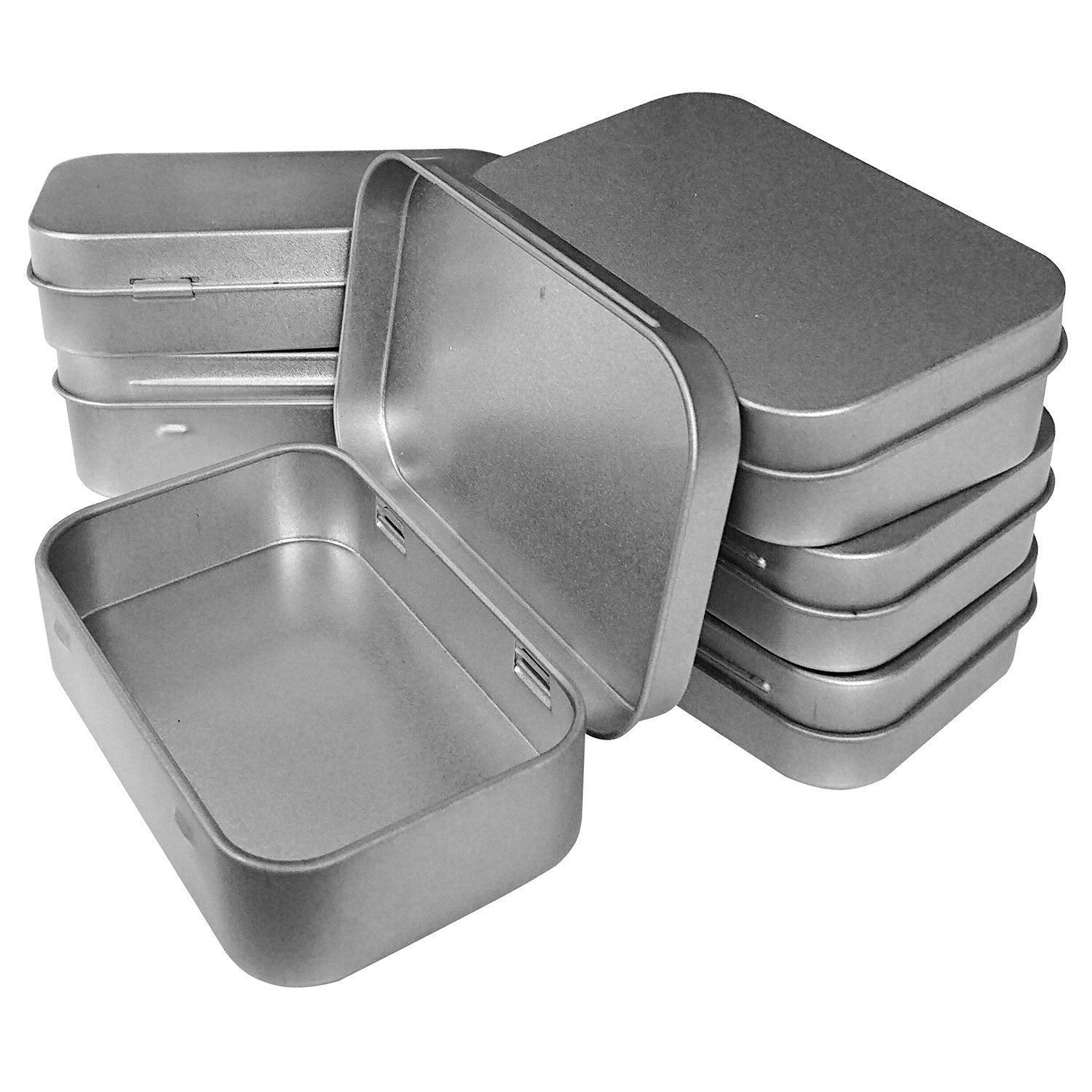 6 Pcs Metal Hinged Tin Box Container Mini Portable Small Storage Container Kit with Lid for Home Storage 3.7x2.3x0.8 Inch, Silve