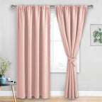 Jiuzhen Blush Pink Blackout Curtains For Bedroom - Thermal Insulated Room Darkening Rod Pocket Curtains For Living Room, Set Of 2 Panels With Tiebacks, 52 X 96 Inch Length, Blush Pink
