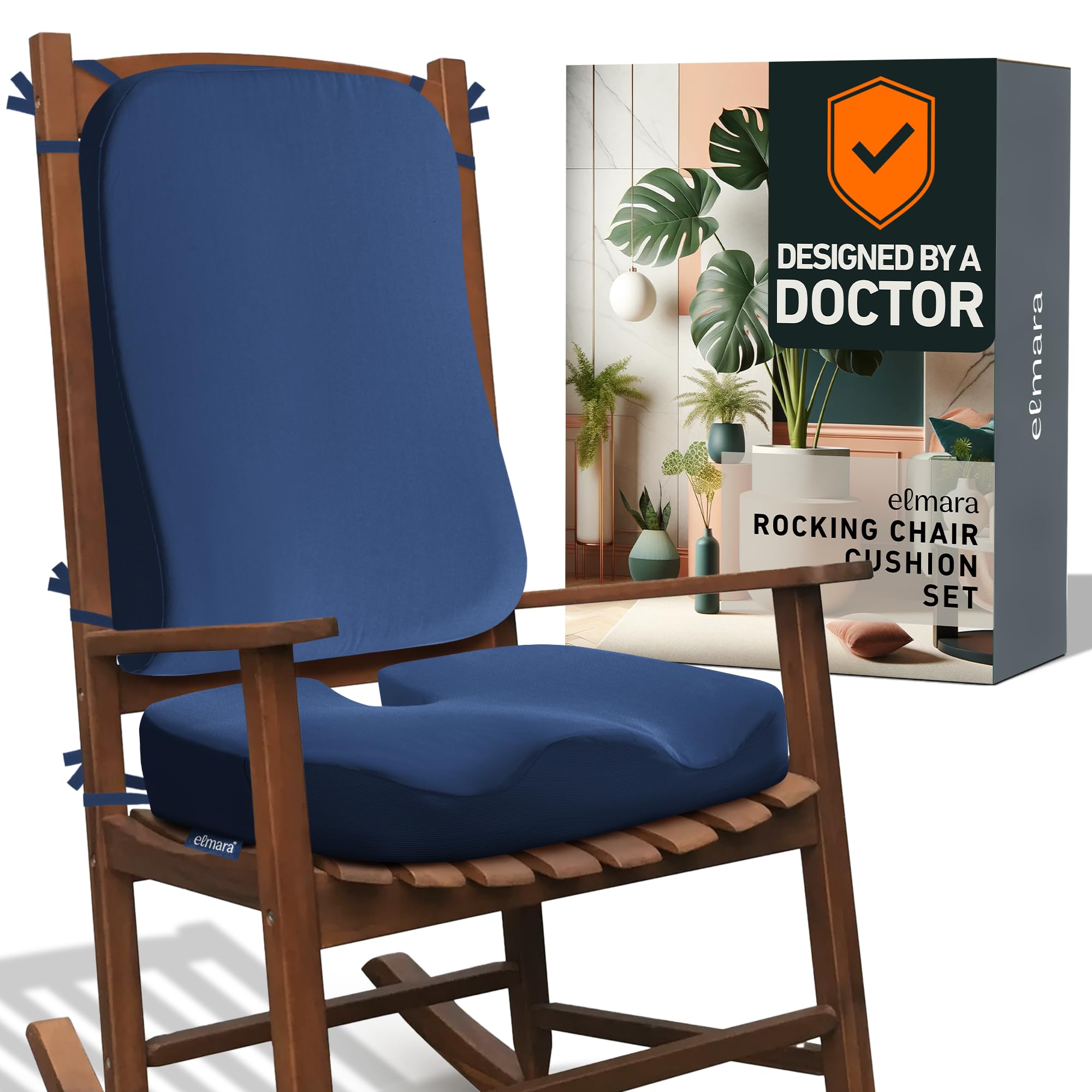 Elmara Doctor-Designed Rocking Chair Cushion Set Is The Ultimate Comfort Solution - Contour Jumbo Memory Foam Cushions - Rocking