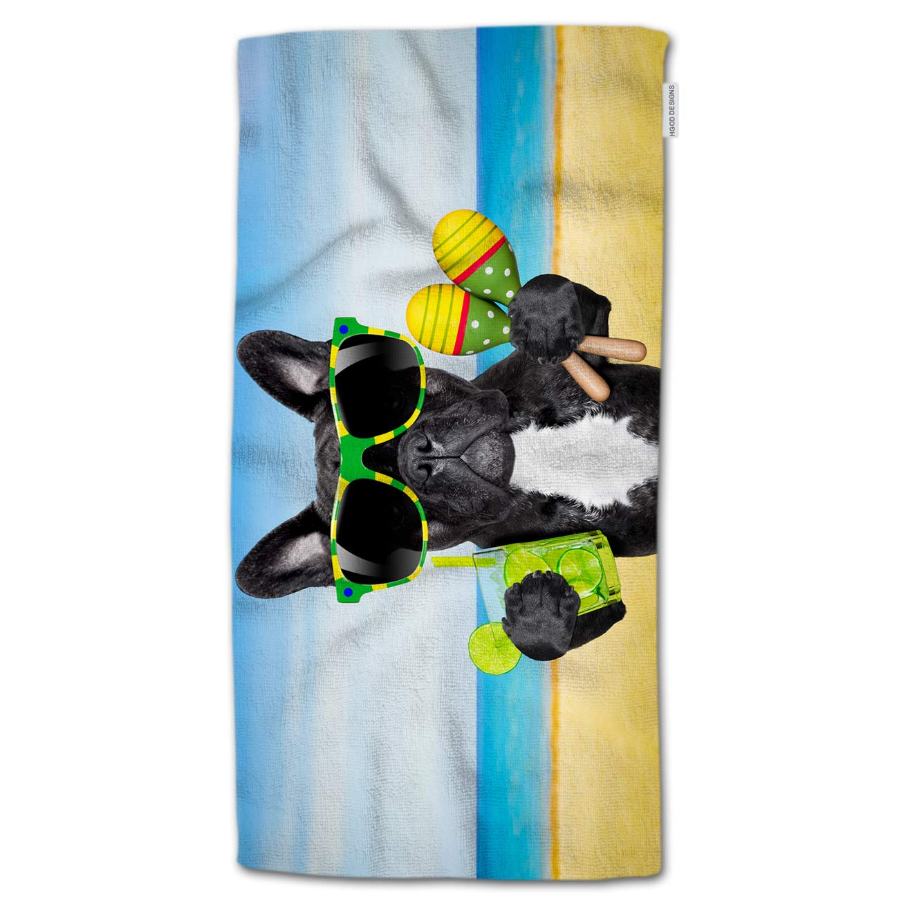 HGOD DESIGNS French Bulldog Hand Towels,Funny French Bulldog with Sunglasses and Drinking in The Sea Beach 100% Cotton Soft Bath