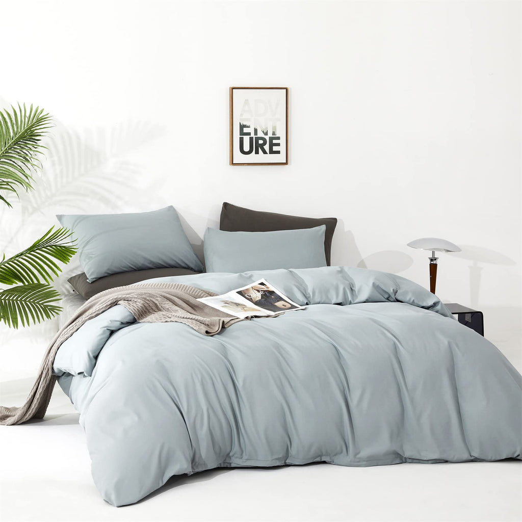 Clothknow Blue Comforter Set King 3Pcs Light Blue Bedding Comforter Sets Haze Blue King Comforter Soft Dusty Blue King Size Comf
