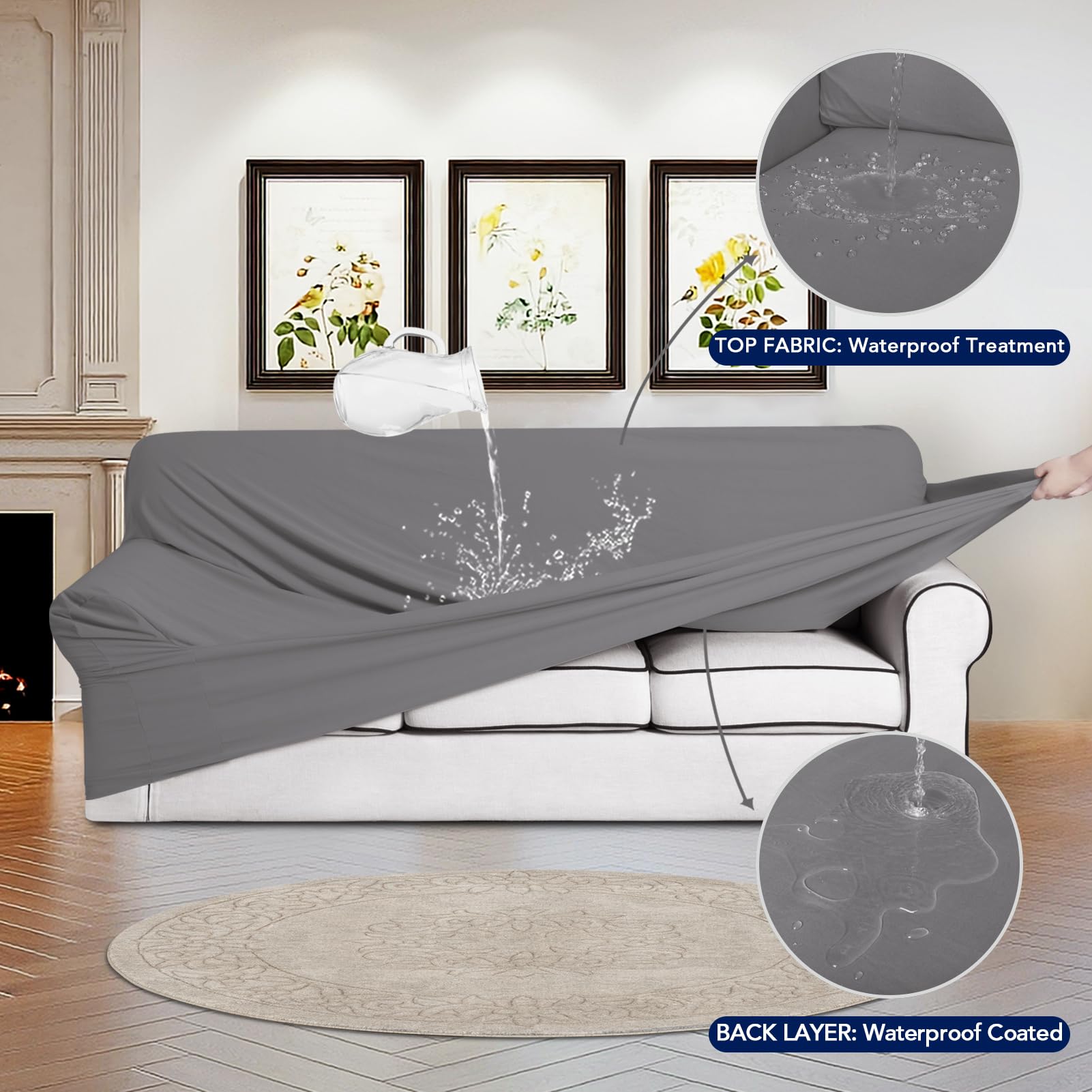 Purefit 100% Dual Waterproof Couch Cover Slipcovers For Couches And Sofas - Stretch Non Slip Fleece Sofa Covers Washable, Leakproof Furniture Protector For Kids, Pets (Oversized Sofa, Light Gray)