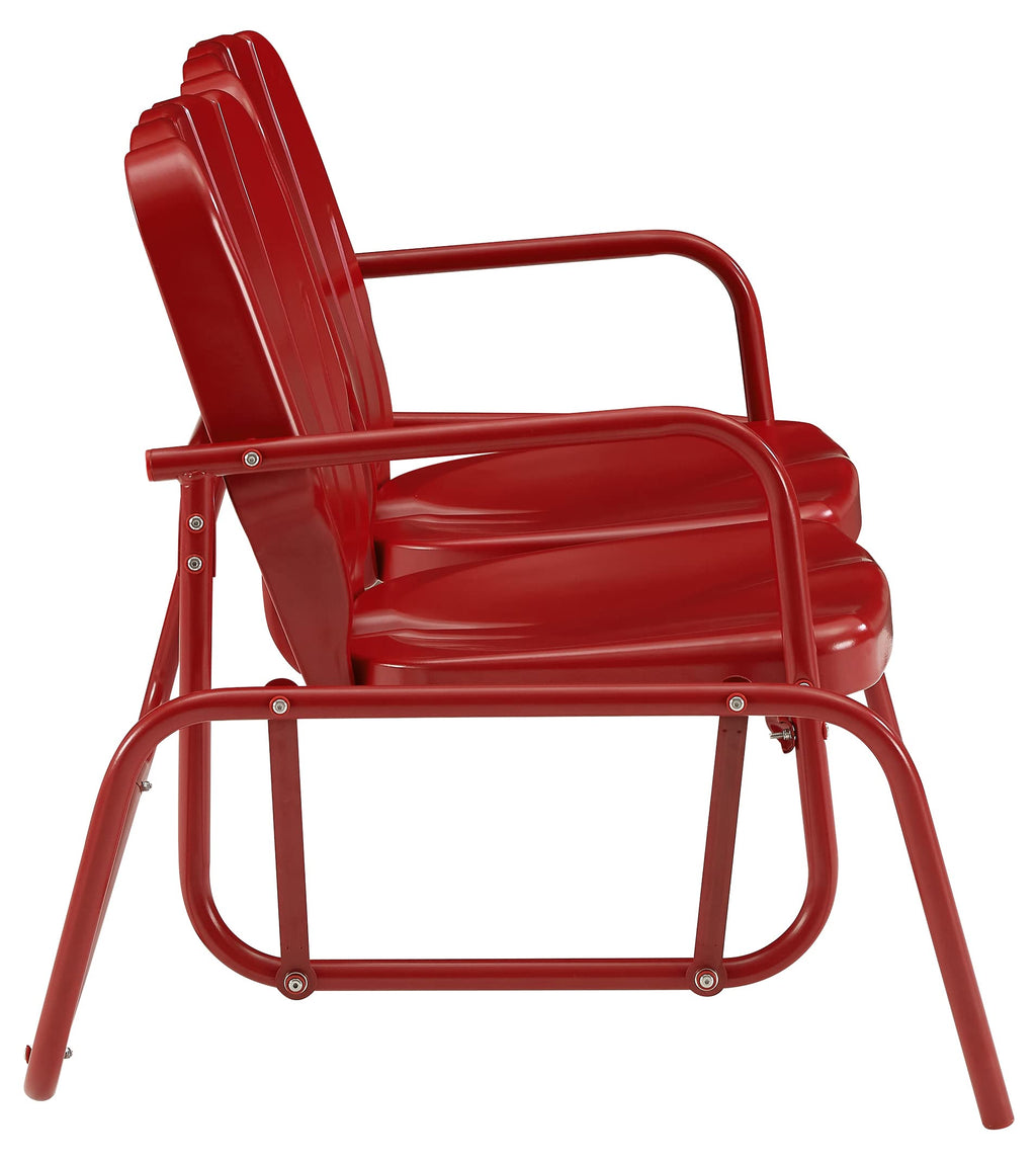Crosley Furniture Ridgeland Retro Metal Outdoor Loveseat Glider, 2-Person Rocking Patio Bench for Porch, Bright Red Gloss