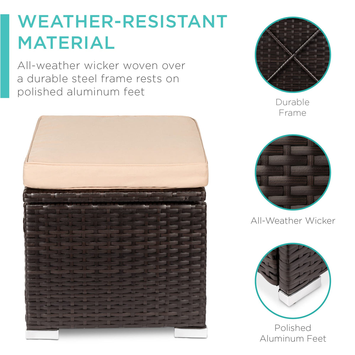 Best Choice Products Set Of 2 Wicker Ottomans, Multipurpose Outdoor Furniture For Patio, Backyard, Additional Seating, Footrest, Side Table W/Storage, Removable Cushions - Brown/Beige