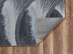HomeRoots Grey/Blue Heat-Set Polypropelene 5’ x 8’ Gray Blue Abstract Waves Modern Area Rug