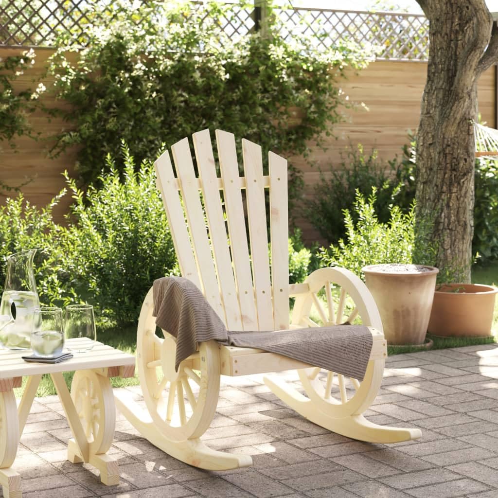 vidaXL Rocking Adirondack Chair Solid Wood Fir for Patio/Garden - Brown Outdoor Rocker with Curved Seat & Armrests