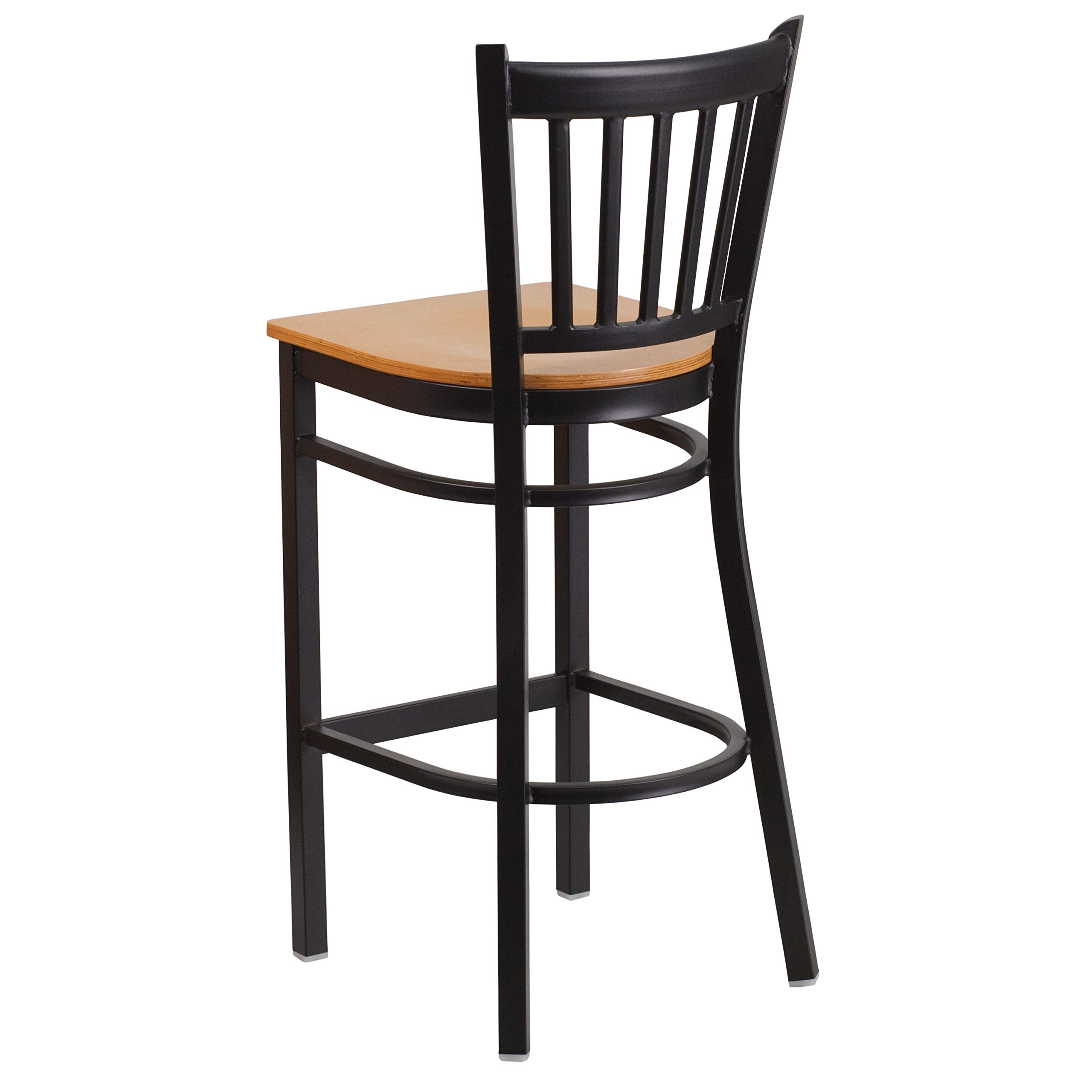 Flash Furniture HERCULES Series Black Vertical Back Metal Restaurant Barstool - Natural Wood Seat