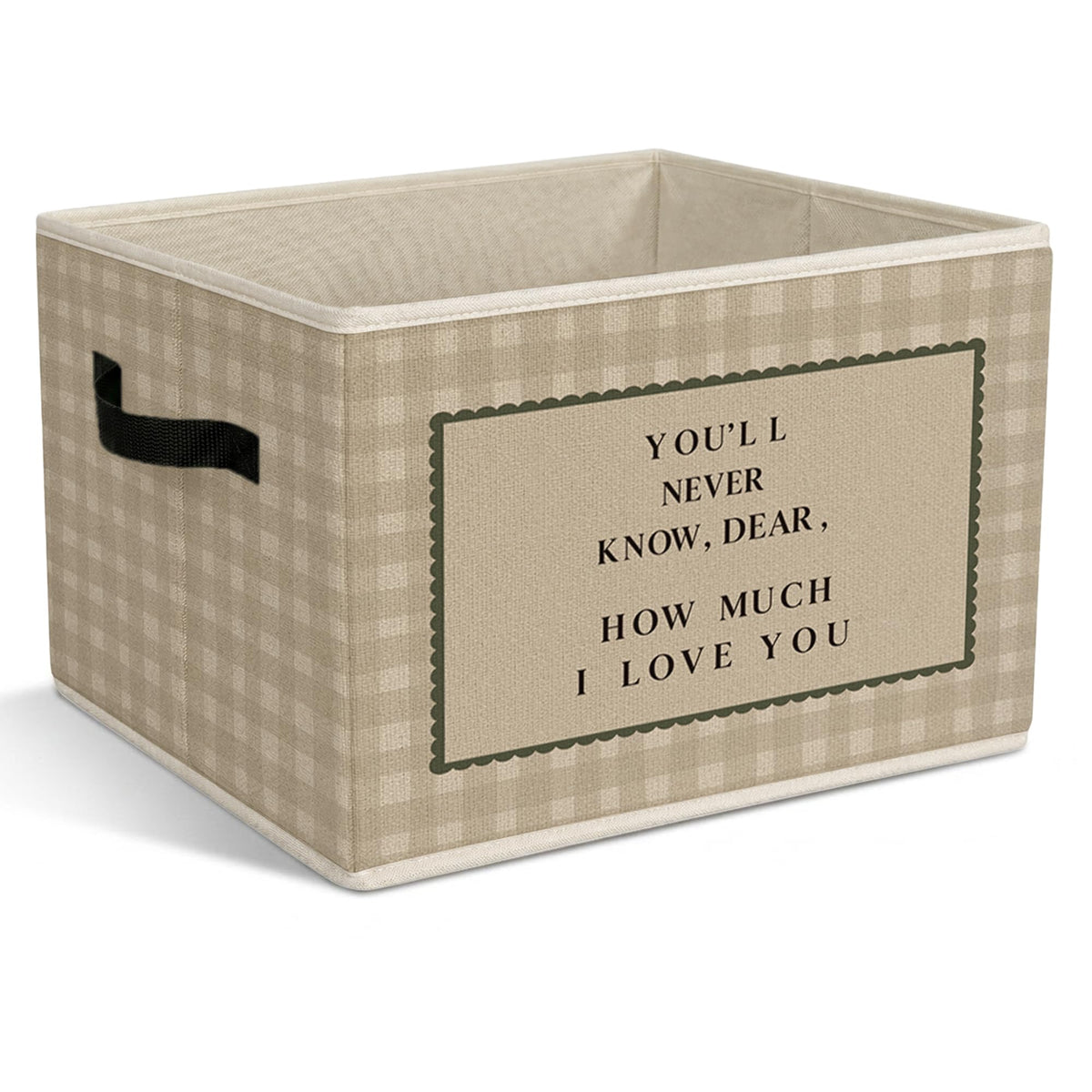 Yorhifa Neutral Gingham Nursery Kids Room Storage Bins with Handles, Youll Never Know Dear How Much I Love You Collapsible Laun