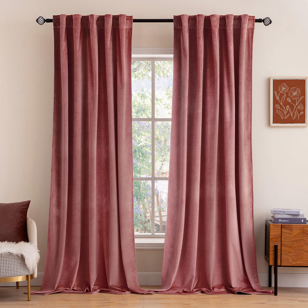 Miulee Velvet Curtains 90 Inches 2 Panels - Luxury Blackout Curtains For Bedroom Living Room Thermal Insulated Super Soft Window Drapes Rod Pocket & Back Tab, Dusty Rose Pink, W52 X L90 Inch