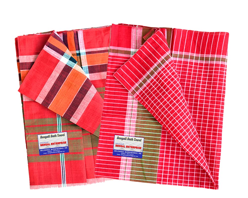 BENGAL ENTERPRISE World Famous Beldanga Gamcha Pure Soft Cotton Bath Towel (Multicolour, XXL Size)  Set of 2