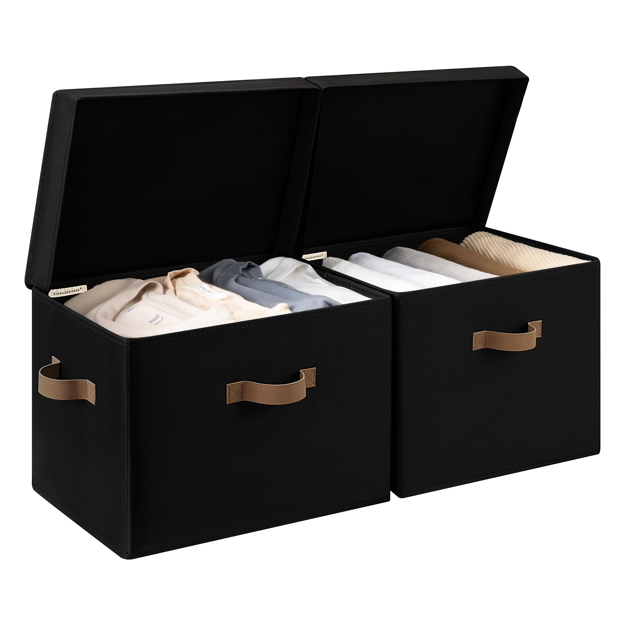 StorageWorks Fabric Storage Bins with Lid, Decorative Storage Boxes for Shelves, Stackable Closet Organizer Basket with Handles,