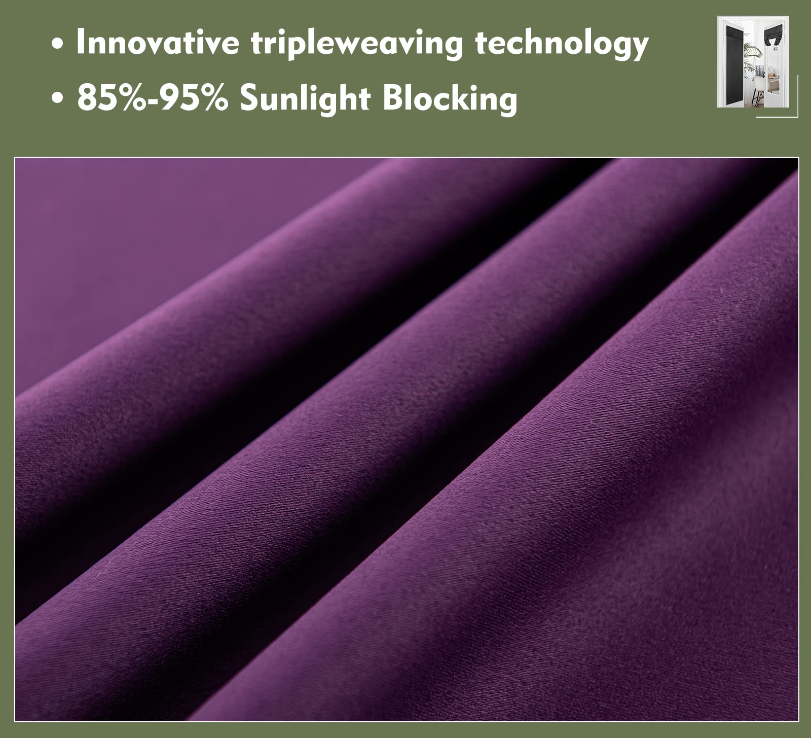 Pi Blackout French Door Curtain,Door Window Shade Privacy Thermal Insulated Long Door Curtain For Glass Door/Sliding Door/Tie Up Shade 1 Panel (W26Xl80,Royal Purple)