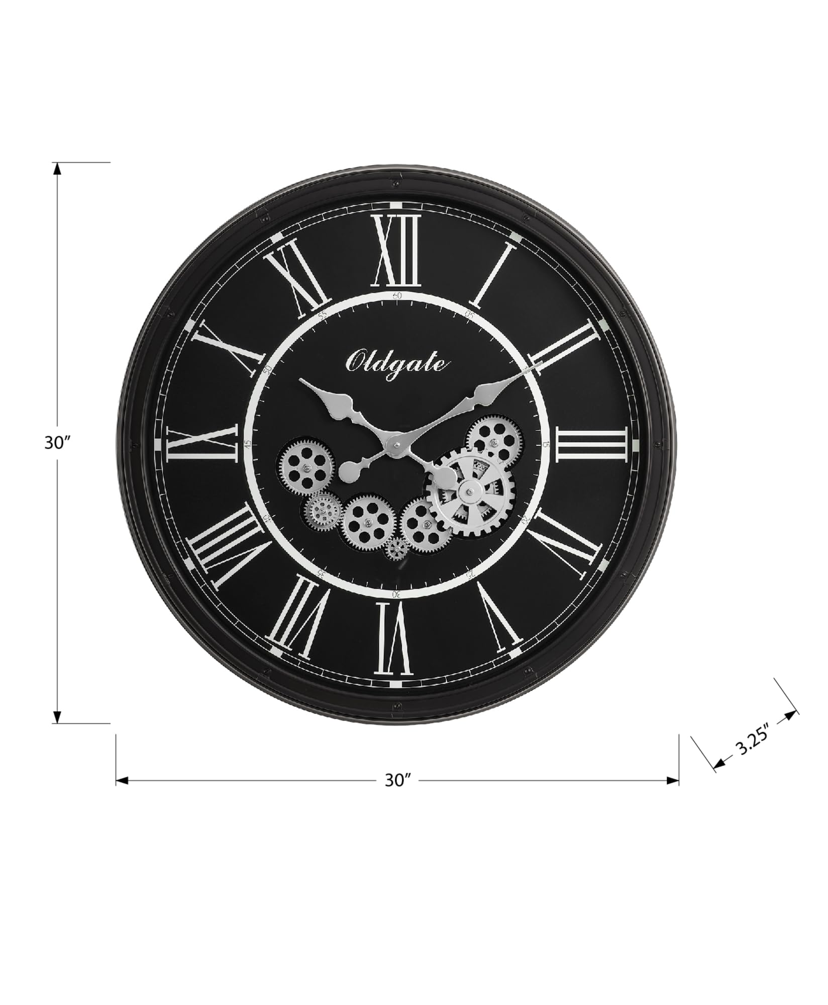 Monarch Specialties I 9032 Clocks, 30' Round, Gear Mechanism, Large Oversized, Wall Clock, Black, Transitional