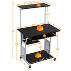 Yaheetech 2 Tier Mobile Computer Desk With Printer Shelf & Keyboard Tray Rolling Computer Table For Small Spaces, Compact Study Workstation With Wheels, Space Saving, Black