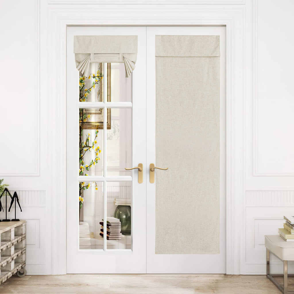 Nicetown Linen Door Curtain For Door Window, Farmhouse French Door Curtain Shade For Kitchen Bathroom Thermal Insulated 100% Blackout Tie Up Shade For Patio Sliding Glass, 1 Panel, Natural, 26' X 72'