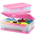 Enday Pencil Box Pink, Large Capacity Plastic Double Deck Box With 12 Compartments, Plastic Pencil Box With Snap-Tight Lid, Hard