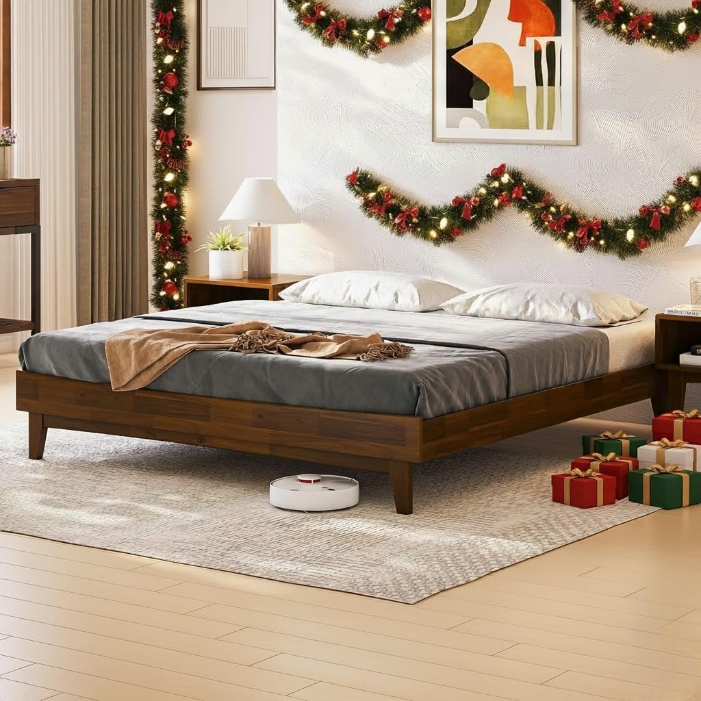 Bme Catherine King Platform Bed Frame, Modern Bed Frame Without Headboard, Wooden Low Profile Bed Frame, Acacia Platform Bed Fra