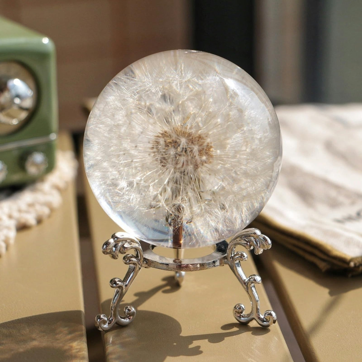 Real Dandelion Paperweight, 60Mm Dandelion Resin Crystal Ball With Stand, Office Desktop Home Decor Gift For Dad,Mom,Teacher, Bi