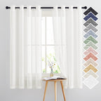 Nicetown Linen Sheer Curtains Flax Textured, Grommet Top Casual 63' Long Thick Semitransparent Flax Sheer Window Treatment For
