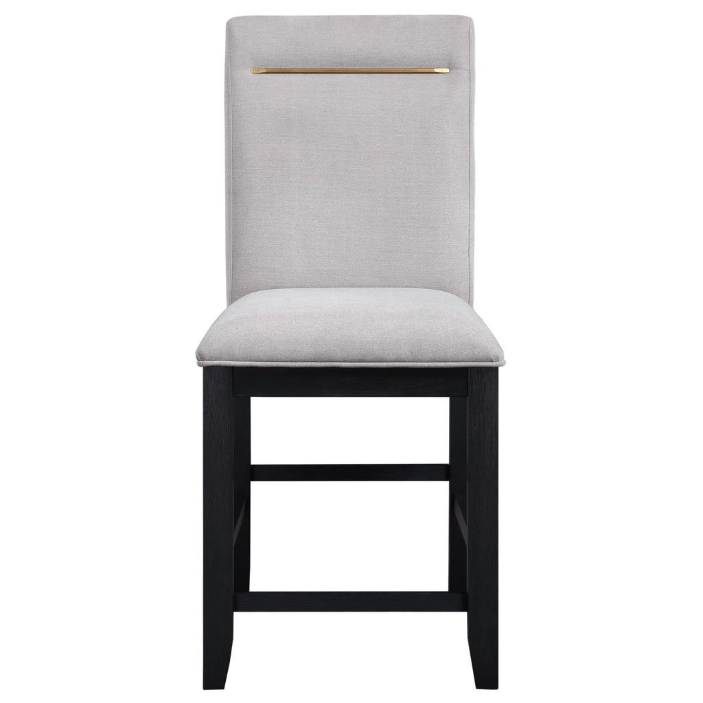 Steve Silver Furniture Yves Counter 6PC Counter Table Set, 64-78" Table w/ 14" Leaf, w/ 4 Upholstered Counter Chairs, Storage Base w/ 2 Sliding Doors/ 3 Shelves, 64" L x 42" W x 36" H, Black, Gray