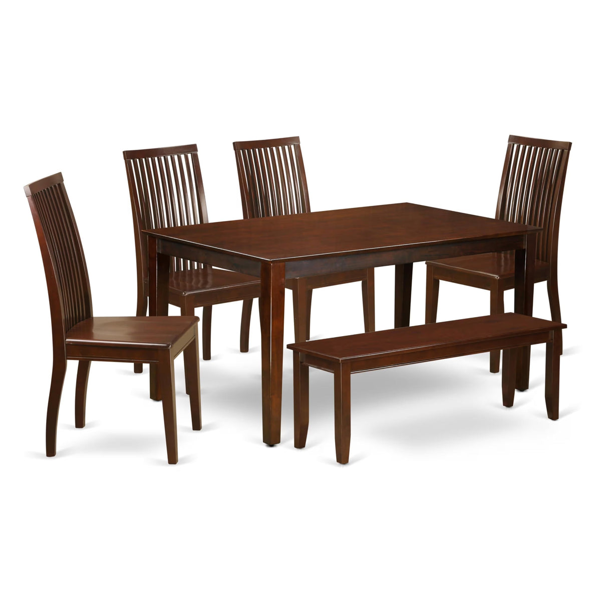 East West Furniture Caip6-Mah-W 6 Piece Dining Room Table Set Contains A Rectangle Kitchen Table And 4 Dining Chairs With A Bench, 36X60 Inch, Mahogany
