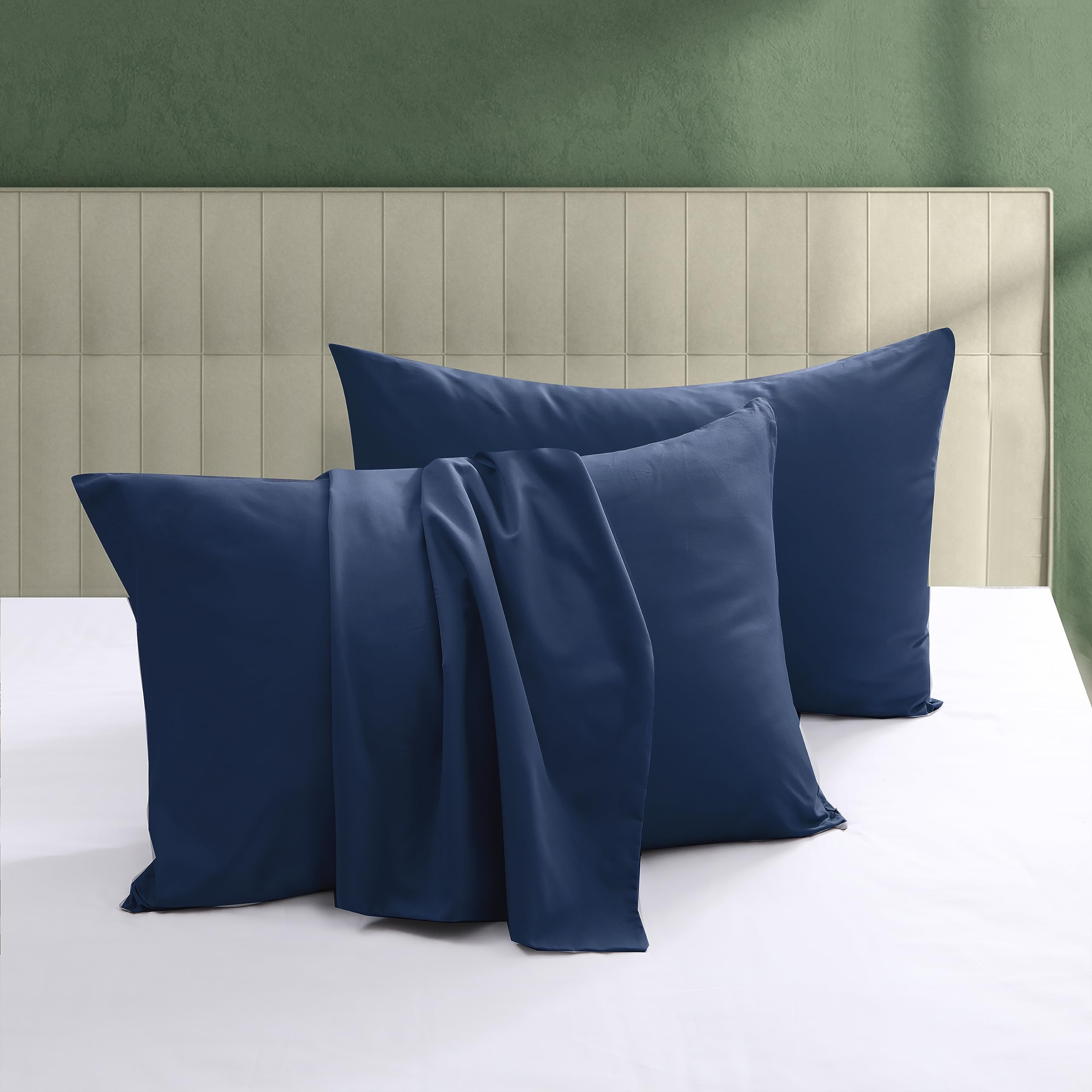100% Egyptian Cotton Pillow Protectors Set of 2, 600 Thread Count Standard Size Bed Pillow Cases with Zipper,Sateen Weave Coolin