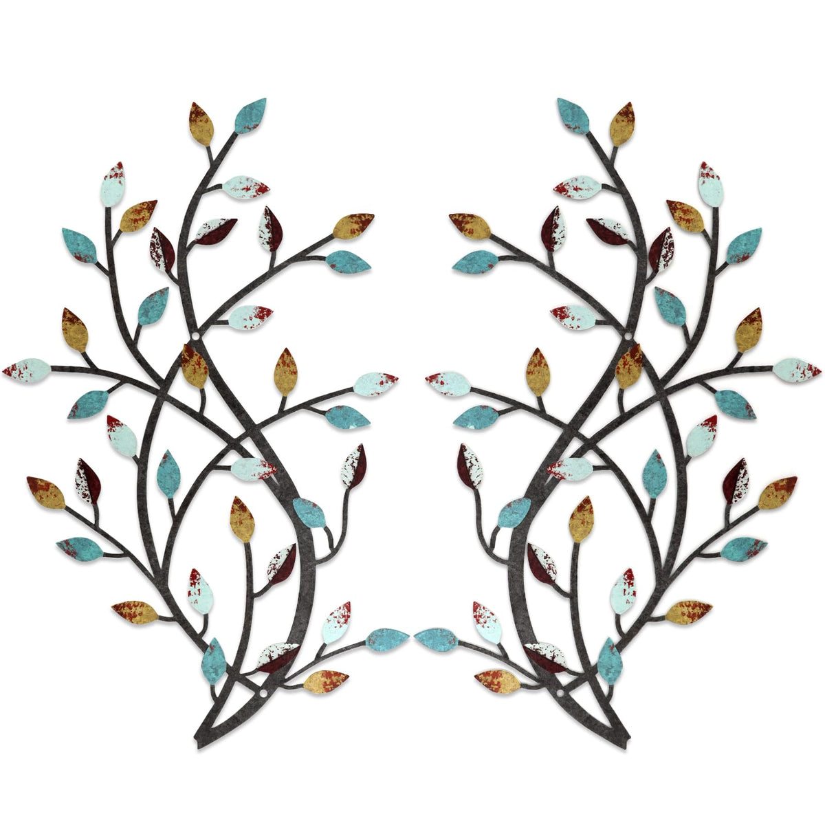 Meltset Metal Tree Leaf Wall Decor, Vine Olive Leaf Branch Wall Art, Wrought Iron Scroll Artwork, Decorative Wall Sculptures Abo